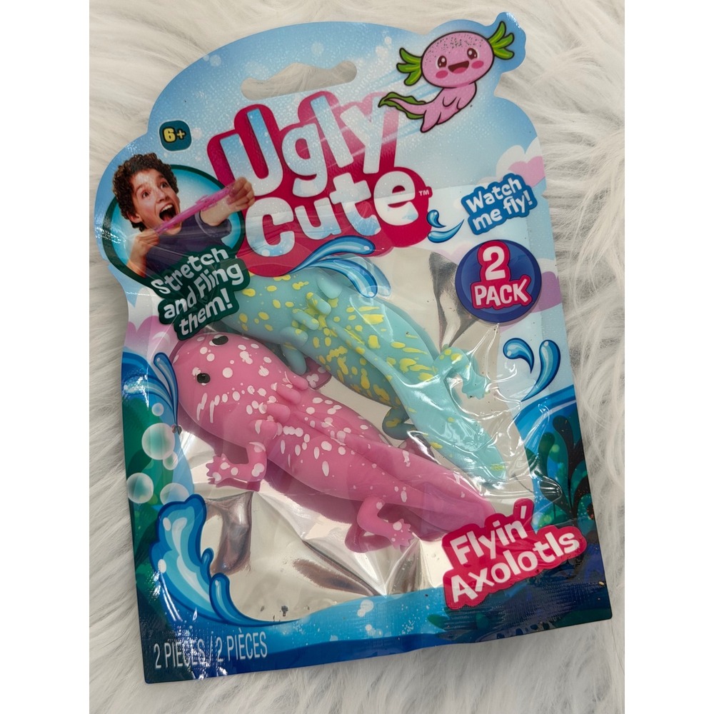 JA-RU Ugly Cute Flyin Axolotls 2 Pack Stretchy Slingshot Fidget Toys Pink Teal
